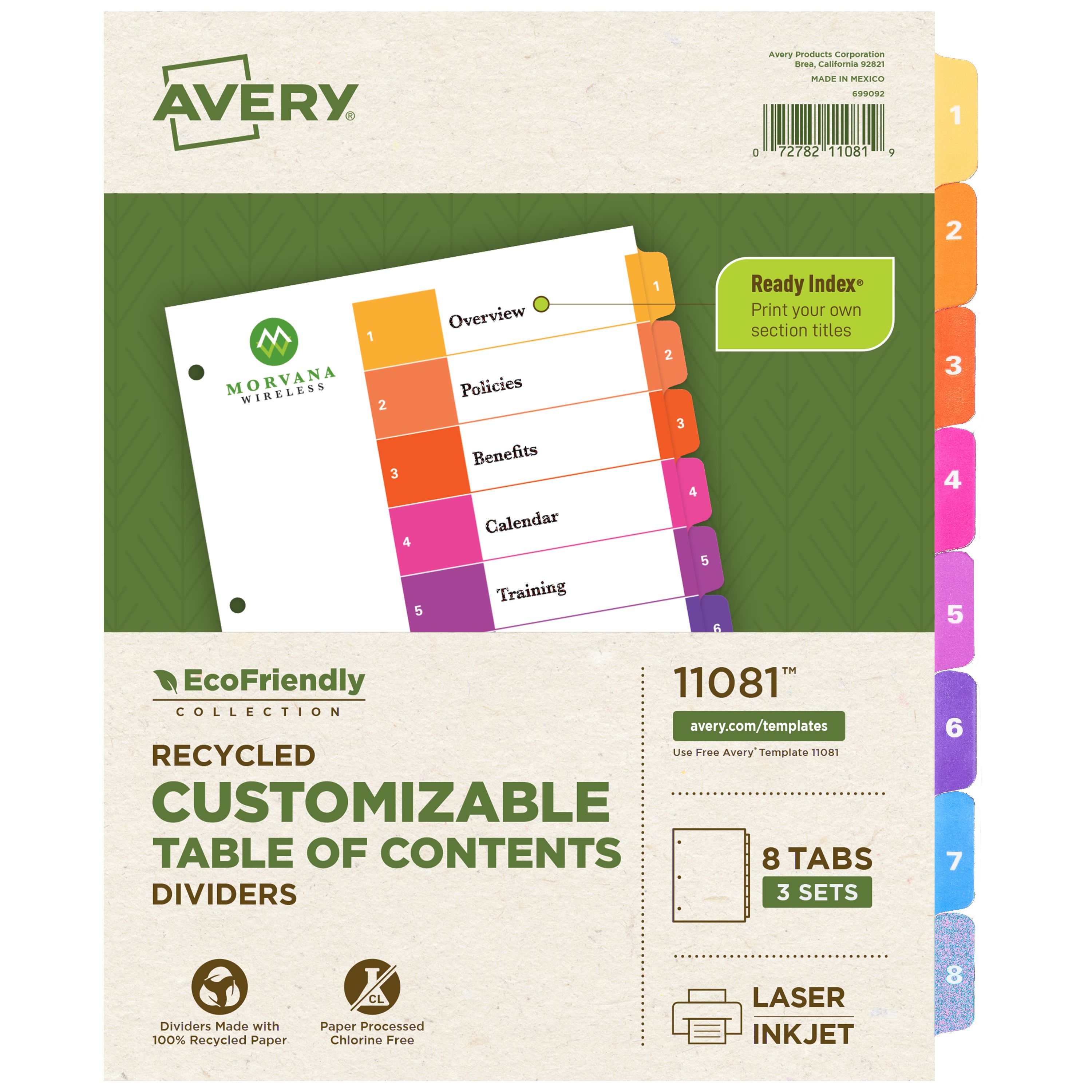 docobuyページ EcoFriendly Dividers, 8-Tab, Ready Index® 11081 | Avery